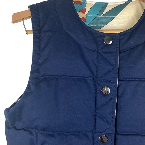 Tory Burch Piper Puffer Vest Floral Navy Reversible Quilted Down Filled Size 12 - Picture 13 of 15